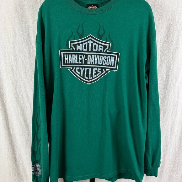 Y2K Harley-Davidson Classic Motorcycles Fire Flames Long Sleeve T-Shirt Adult XL - Picture 1 of 6